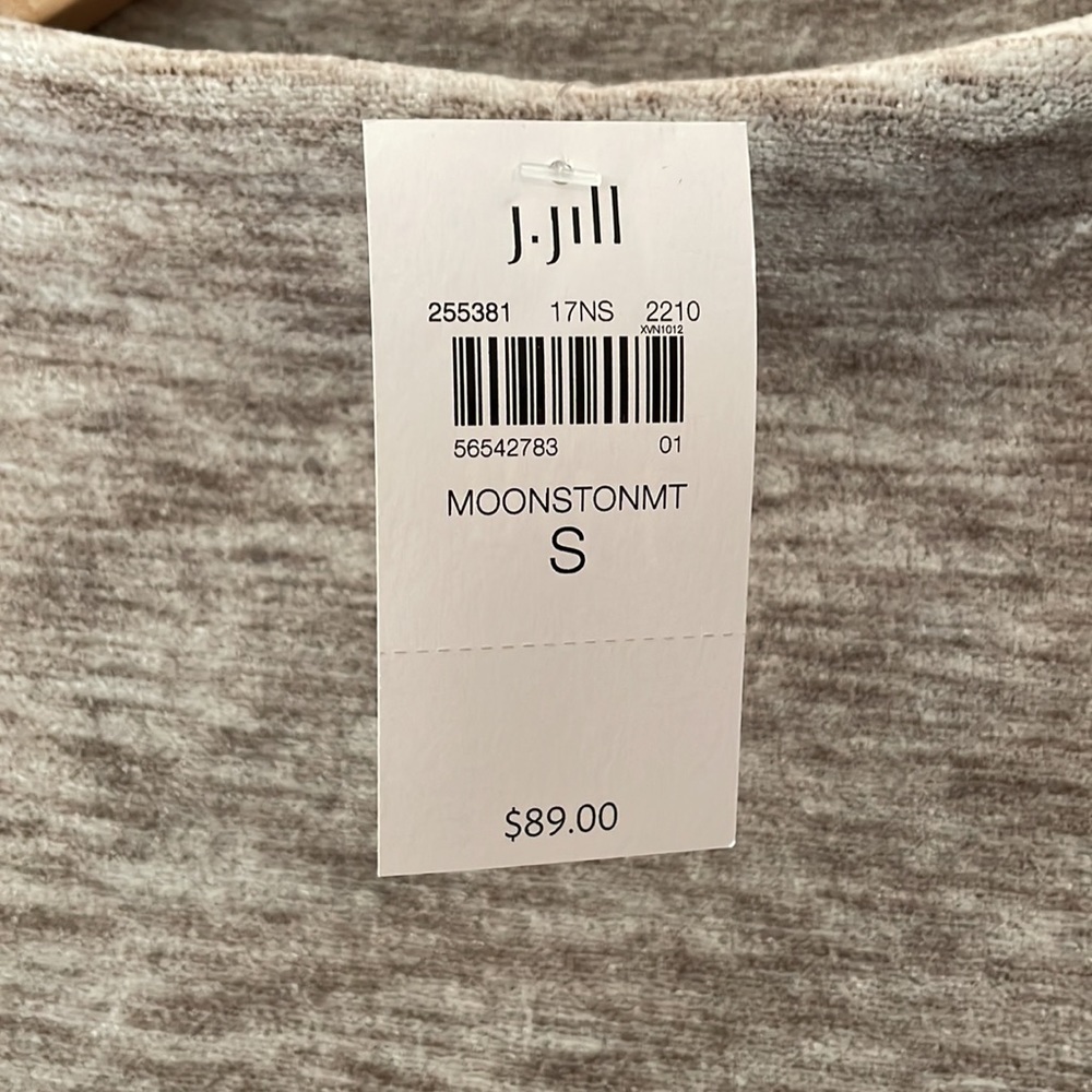 NWT J. Jill Bell-Sleeve Velour Tunic, a-line, creamy white/brown, funnel neck, S - Picture 3 of 11